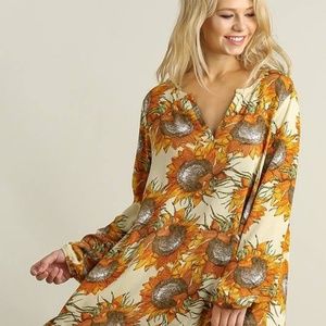 Sunflower A line Dress with Floral Prints